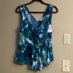 Women's Blue Patterned Sleeveless Top